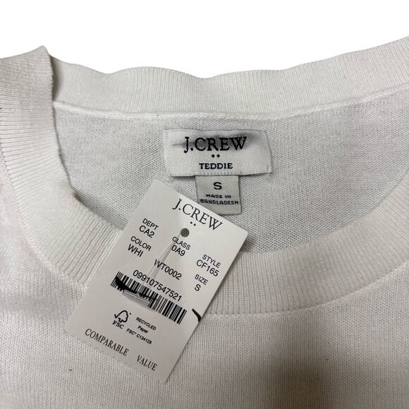 J.Crew Factory Cotton Teddie Sweater White Small NWT Classic Crewneck Pullover - Picture 6 of 7